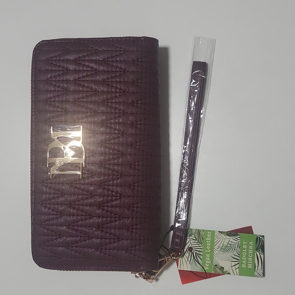 Badgley Mischka Plum Long Wallet With Phone Pocket And Wristlet Strap